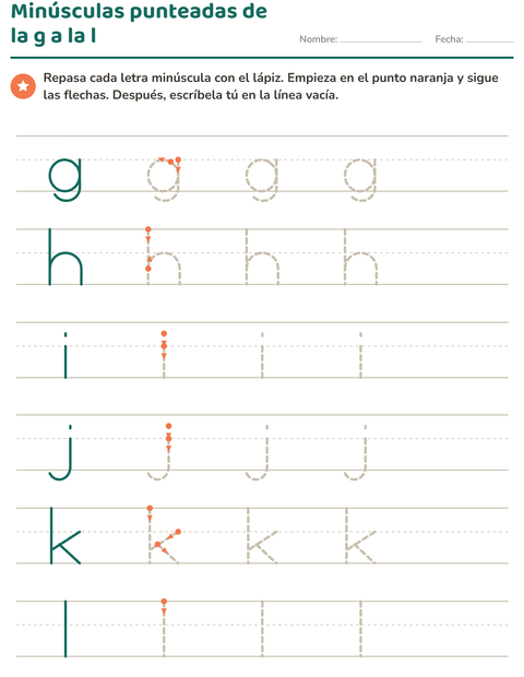 Minúsculas punteadas de la g a la l