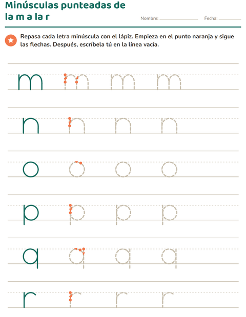 Minúsculas punteadas de la m a la r