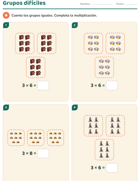 Vista previa de la hoja de Multiplicación con Actividades para grado 3