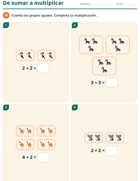 Vista previa de la hoja de Multiplicación con Animales para grado 2