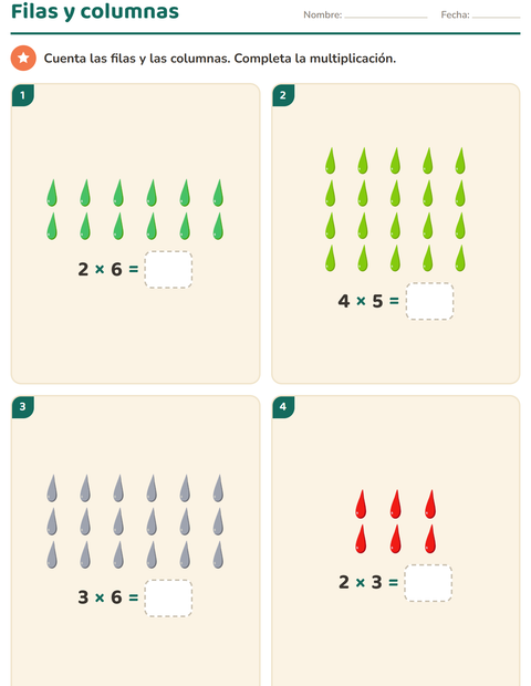 Vista previa de la hoja de Multiplicación con Colores para grado 2