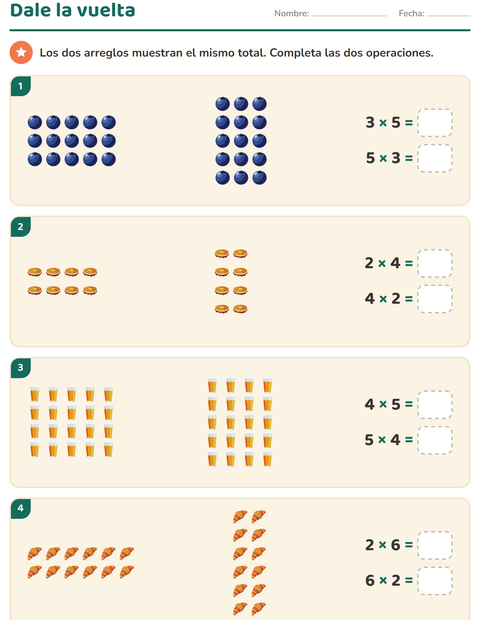 Vista previa de la hoja de Multiplicación con Desayuno para grado 3