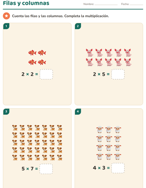 Vista previa de la hoja de Multiplicación con Animales para grado 2