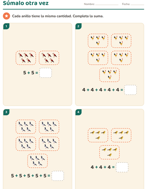 Vista previa de la hoja de Multiplicación con Aves 2 para grado 2