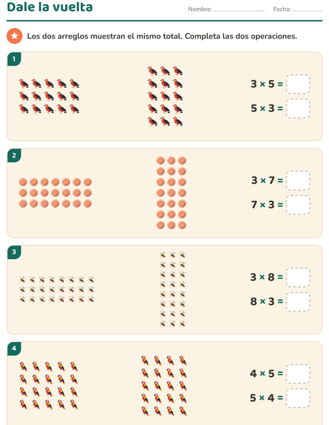 Vista previa de la hoja de Multiplicación con Cosas que vuelan para grado 3