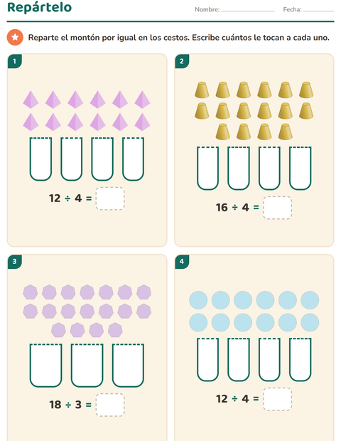 Vista previa de la hoja de Multiplicación con Formas para grado 3
