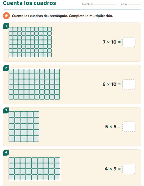 Vista previa de la hoja de Multiplicación para grado 3