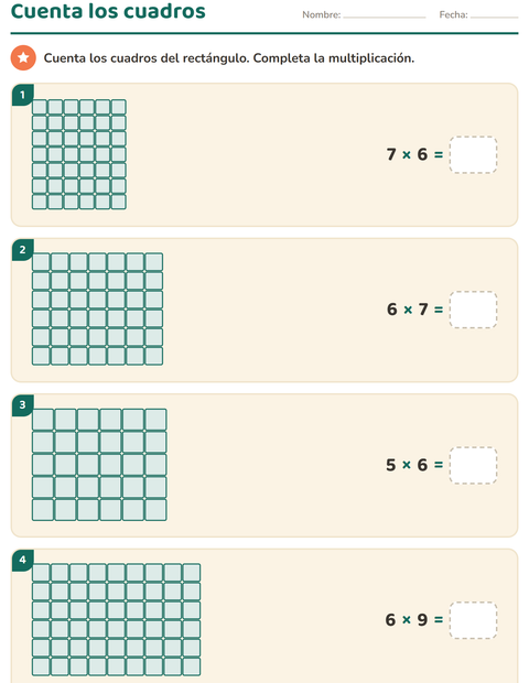 Vista previa de la hoja de Multiplicación para grado 3