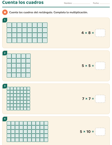 Vista previa de la hoja de Multiplicación para grado 3