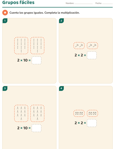 Vista previa de la hoja de Multiplicación con Herramientas BN para grado 2