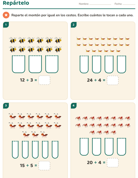 Vista previa de la hoja de Multiplicación con Insectos y bichos para grado 3