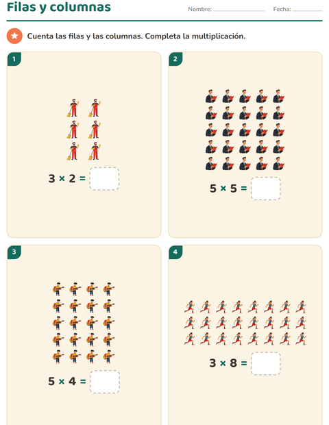 Vista previa de la hoja de Multiplicación con Ocupaciones para grado 2