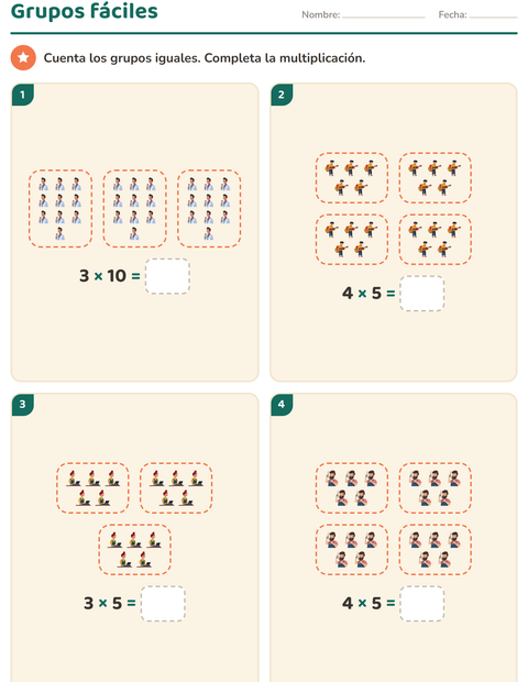 Vista previa de la hoja de Multiplicación con Ocupaciones para grado 2