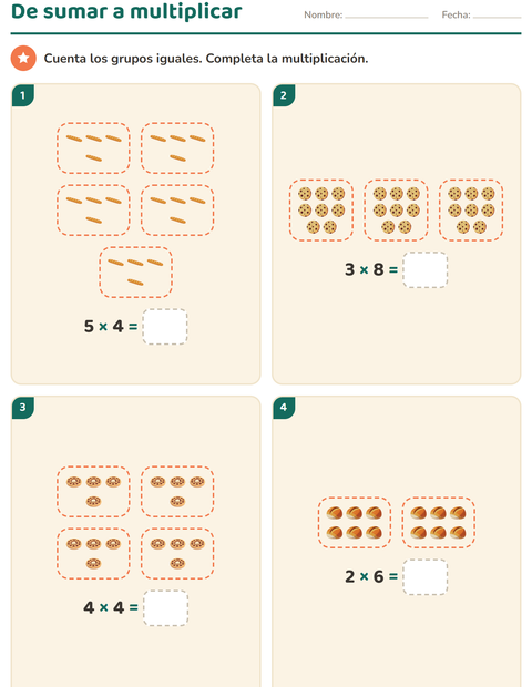 Vista previa de la hoja de Multiplicación con Panadería para grado 2