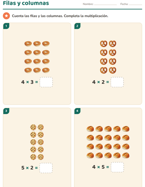 Vista previa de la hoja de Multiplicación con Panadería para grado 2