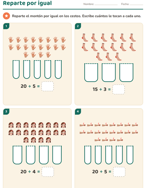 Vista previa de la hoja de Multiplicación con Partes del cuerpo para grado 2