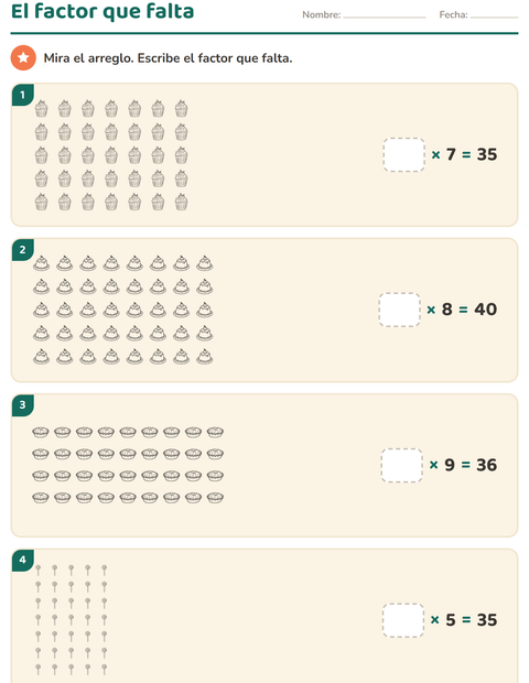 Vista previa de la hoja de Multiplicación con Postre (B/N) para grado 3