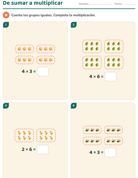 Vista previa de la hoja de Multiplicación con Primavera para grado 2