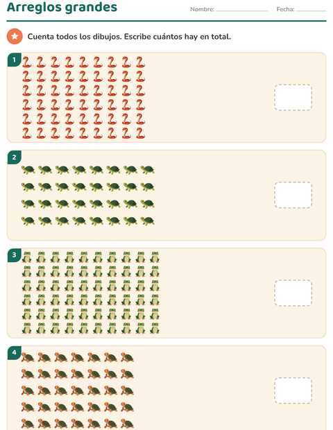 Vista previa de la hoja de Multiplicación con Reptiles y anfibios para grado 3