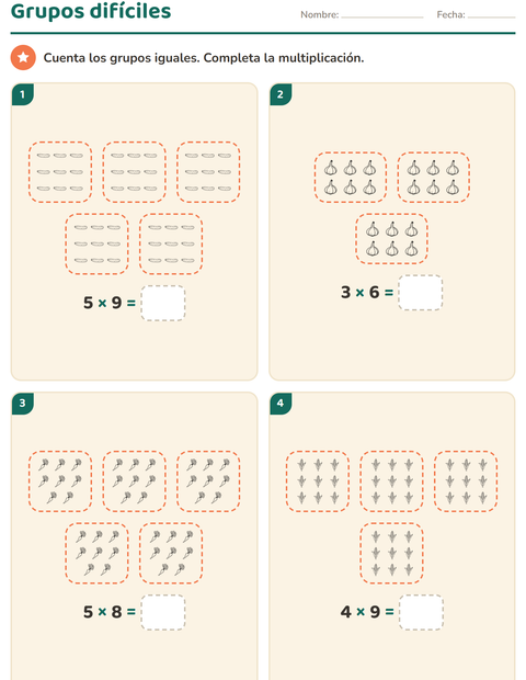Vista previa de la hoja de Multiplicación con Verduras BN para grado 3