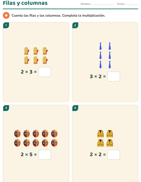 Vista previa de la hoja de Multiplicación con Accesorios para grado 2