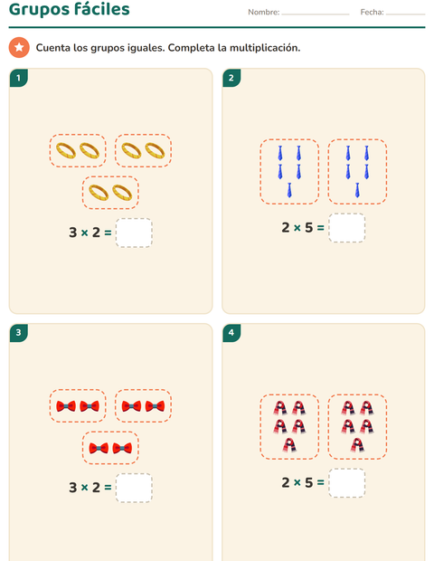 Vista previa de la hoja de Multiplicación con Accesorios para grado 2