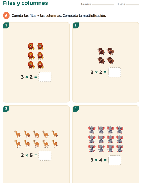 Vista previa de la hoja de Multiplicación con Animales del zoológico para grado 2