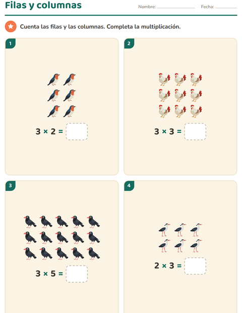 Vista previa de la hoja de Multiplicación con Aves 2 para grado 2