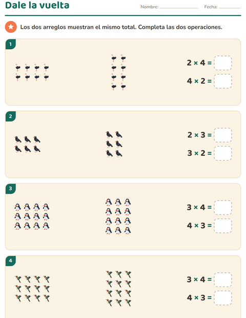 Vista previa de la hoja de Multiplicación con Aves 2 para grado 3