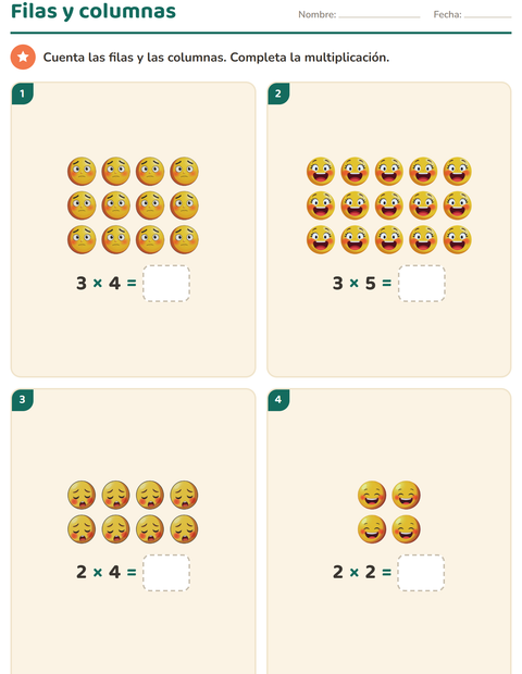 Vista previa de la hoja de Multiplicación con Emociones para grado 2