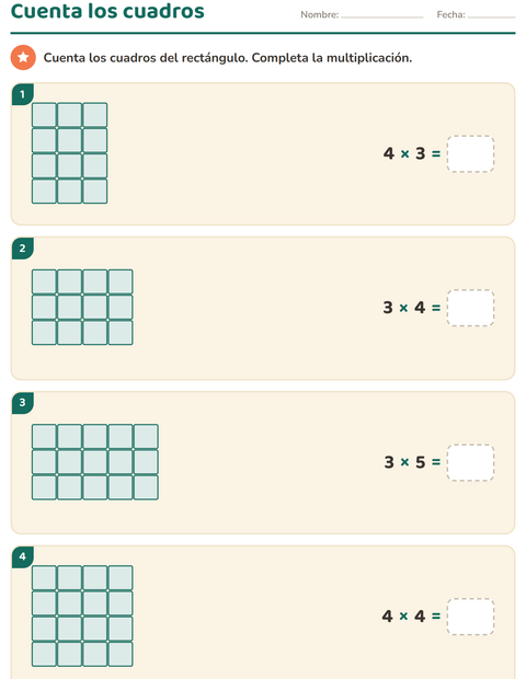 Vista previa de la hoja de Multiplicación para grado 3