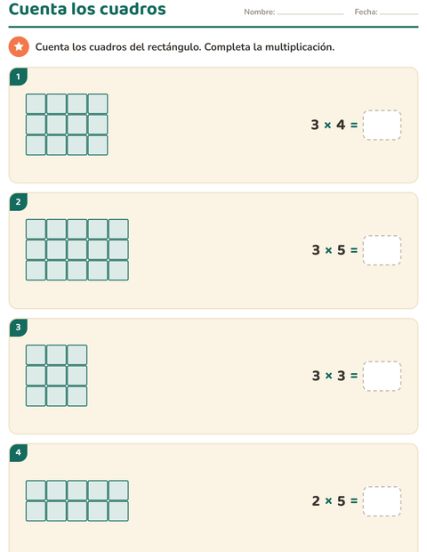 Vista previa de la hoja de Multiplicación para grado 3
