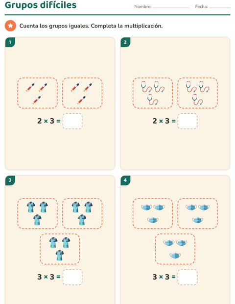 Vista previa de la hoja de Multiplicación con Hospital para grado 3