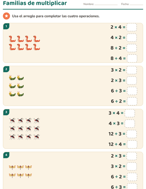 Vista previa de la hoja de Multiplicación con Insectos y bichos para grado 3
