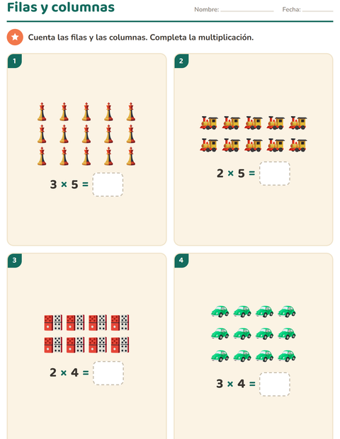 Vista previa de la hoja de Multiplicación con Juguetes para grado 2