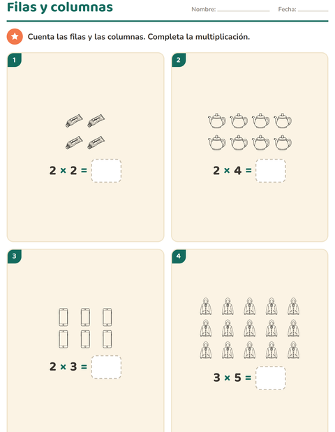 Vista previa de la hoja de Multiplicación con Objetos BN para grado 2