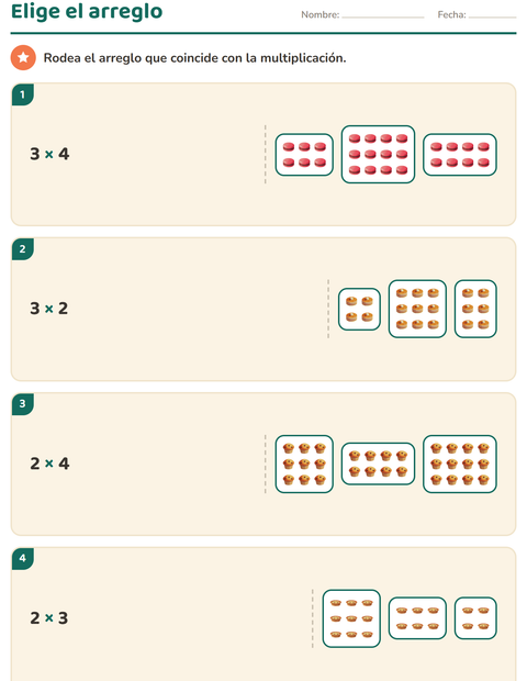 Vista previa de la hoja de Multiplicación con Postres y dulces para grado 2