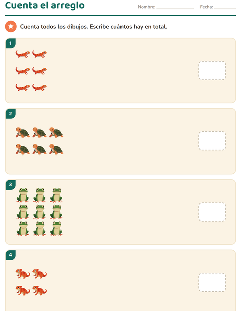 Vista previa de la hoja de Multiplicación con Reptiles y anfibios para jardín infantil