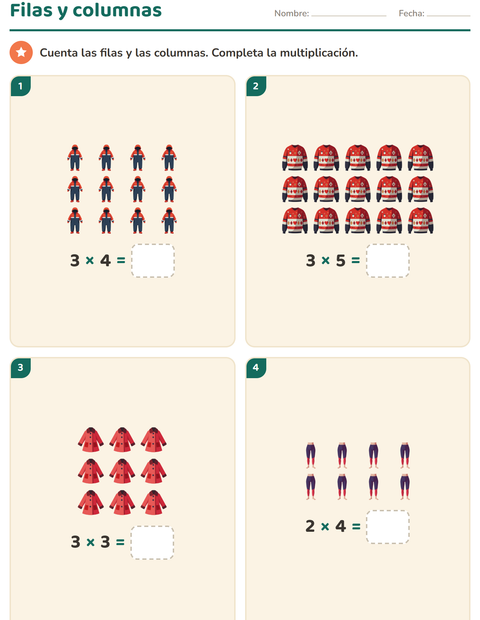 Vista previa de la hoja de Multiplicación con Ropa para grado 2