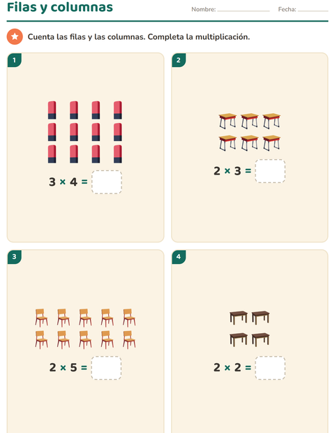 Vista previa de la hoja de Multiplicación con Salón de clases para grado 2