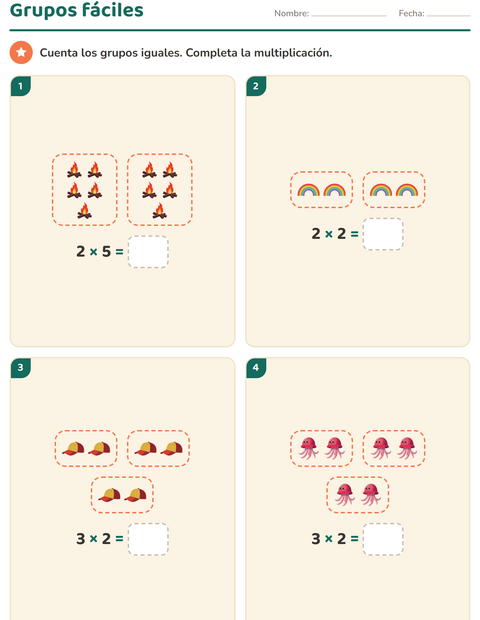 Vista previa de la hoja de Multiplicación con Verano para grado 2