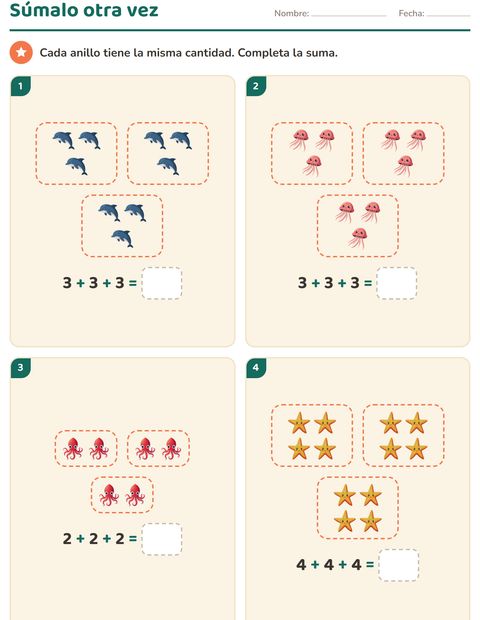 Vista previa de la hoja de Multiplicación con Vida marina para grado 2