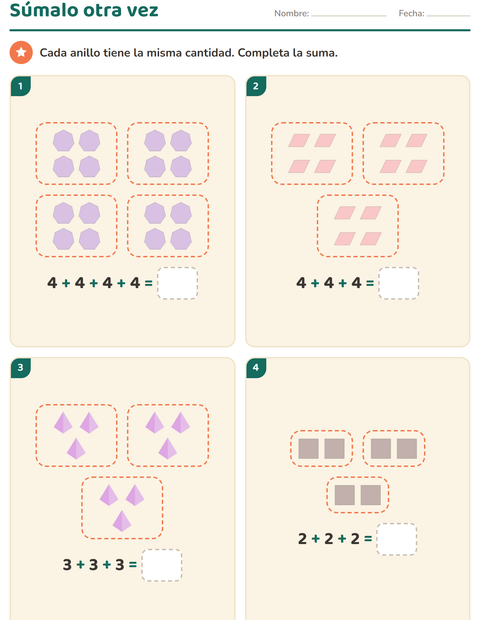 Vista previa de la hoja de Multiplicación con Formas para grado 2