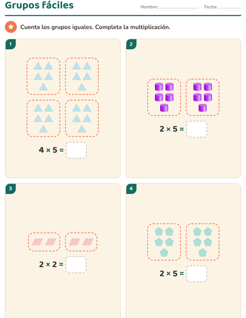 Vista previa de la hoja de Multiplicación con Formas para grado 2