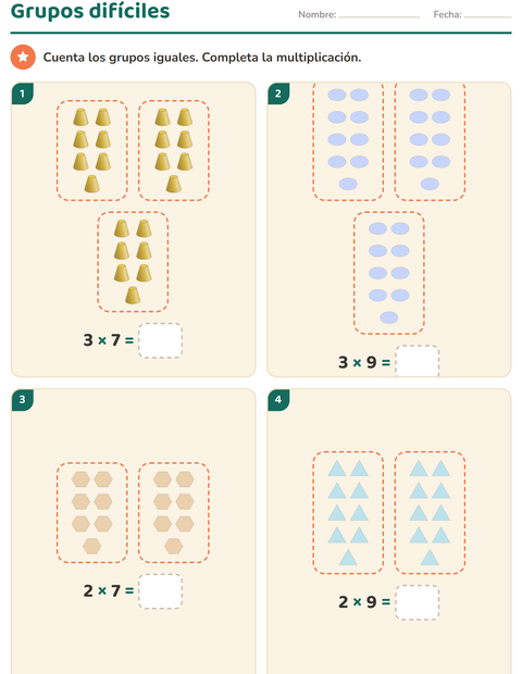 Tablas de multiplicar con arreglos para Tercer grado — 5