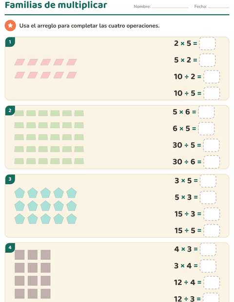 Vista previa de la hoja de Multiplicación con Formas para grado 3