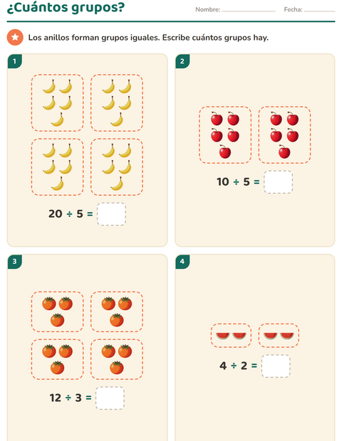 Vista previa de la hoja de Multiplicación con Frutas para grado 2