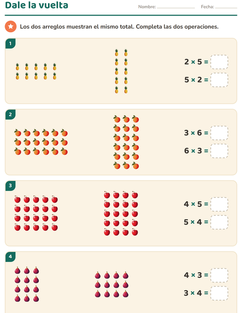 Vista previa de la hoja de Multiplicación con Frutas para grado 3