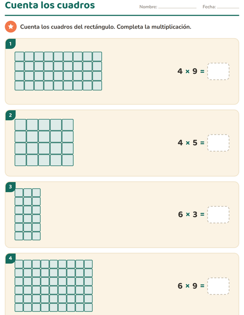 Vista previa de la hoja de Multiplicación para grado 3