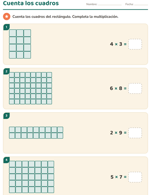 Vista previa de la hoja de Multiplicación para grado 3